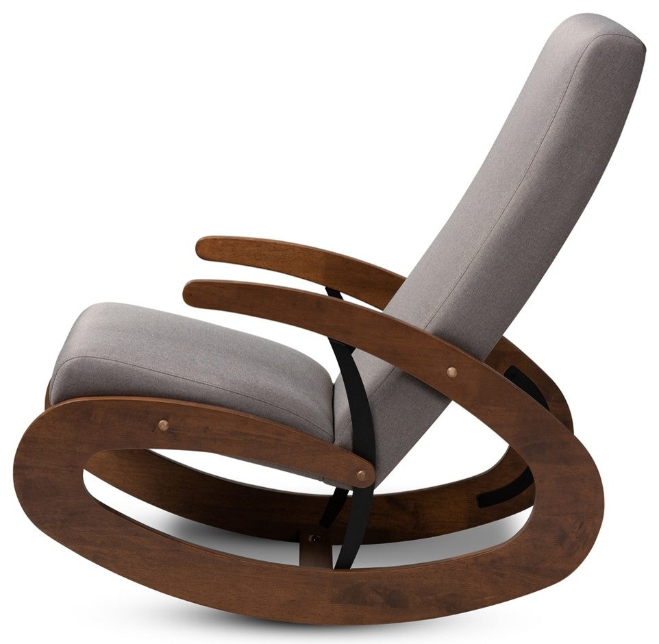 Modern Grey Fabric Upholstered and Walnut-Finished Wood Rocking Chair
