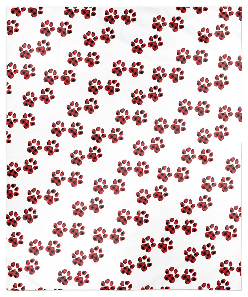 Plaid Paw Print Pattern 50x60 Sherpa Fleece Blanket