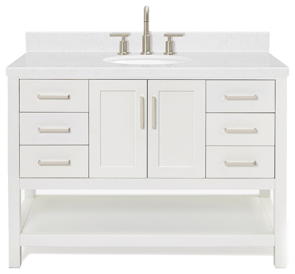 Ariel Magnolia 36"  Single Oval Sink Vanity, Carrara Quartz, White