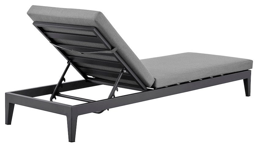 Outdoor Patio Adjustable Chaise Lounge Chair in Aluminum with Gray Cushions