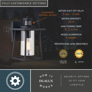 Geneva 7-in. W 1 Light Black Motion Sensor Dusk to Dawn Outdoor Wall Lantern
