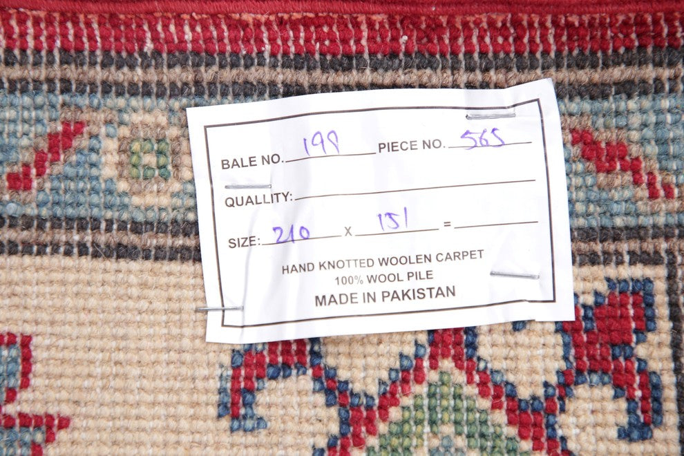 Hand-Knotted Pakistani Traditional Oriental Kazak Area Rug, Red, 6'10"X5'0"