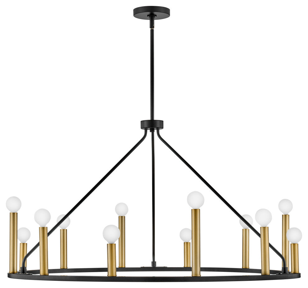 Lark Lazlo 38" Large Single Tier Chandelier, Black + Lacquered Brass