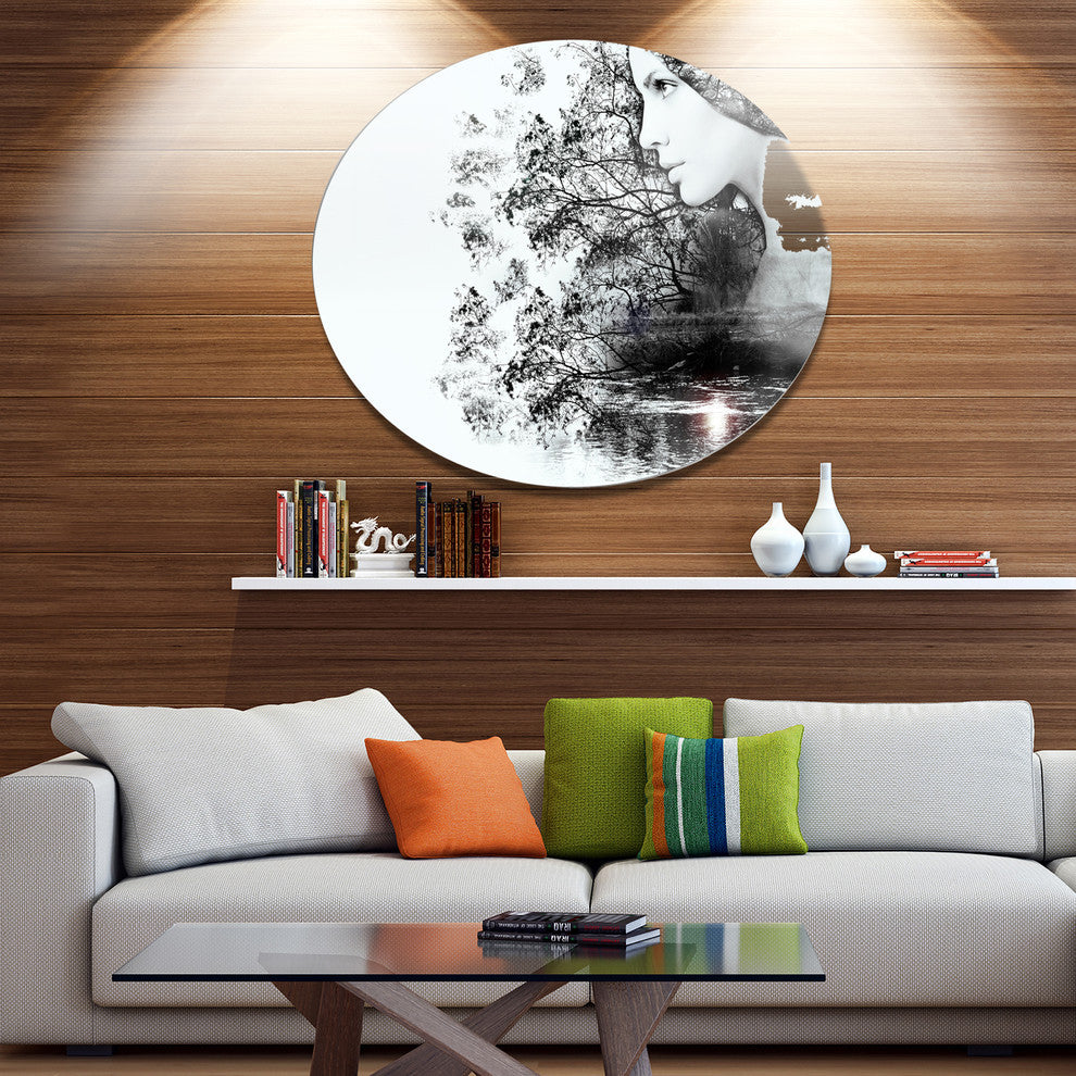 Woman And Beauty Of Nature, Landscape Art Round Wall Art, 38"