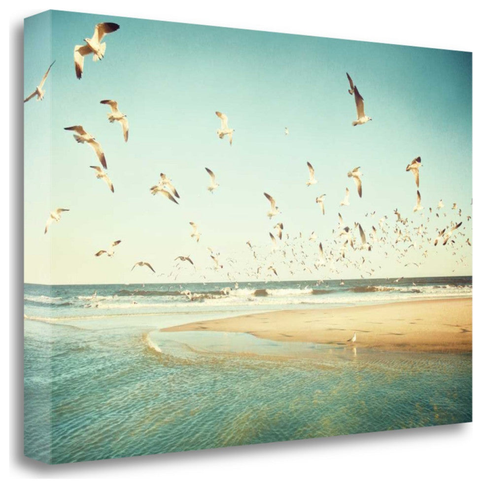 Flying Seagulls Over Water 3 Giclee Wrap Canvas Wall Art
