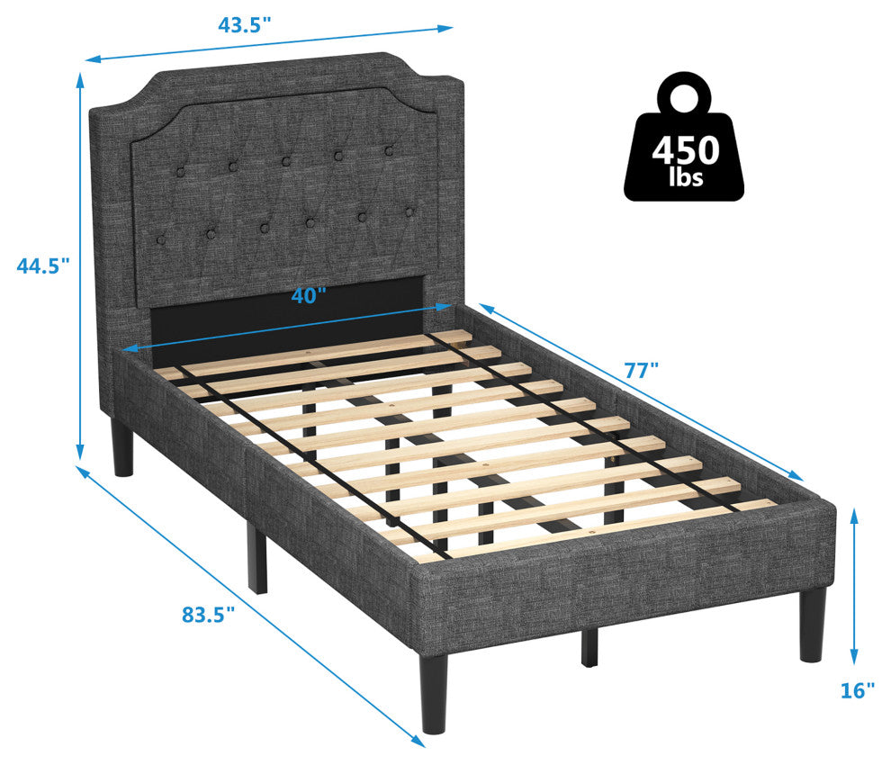 Costway Twin Upholstered Platform Bed Frame Linen Headboard Mattress Foundation