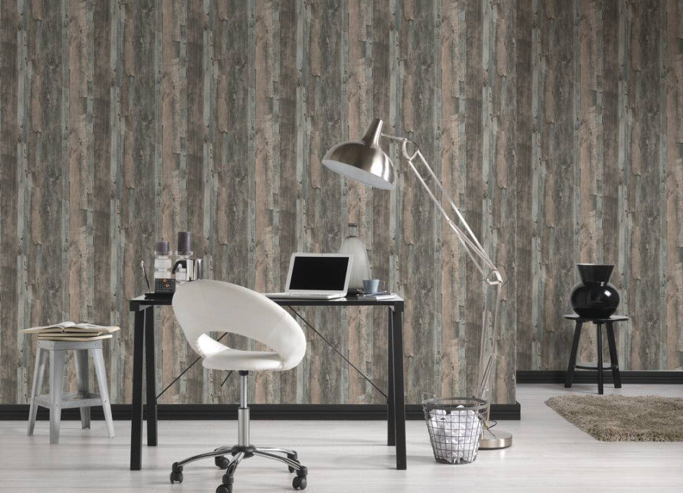 Faux Textured Wallpaper Wood, 954052, Gray Beige, Sample