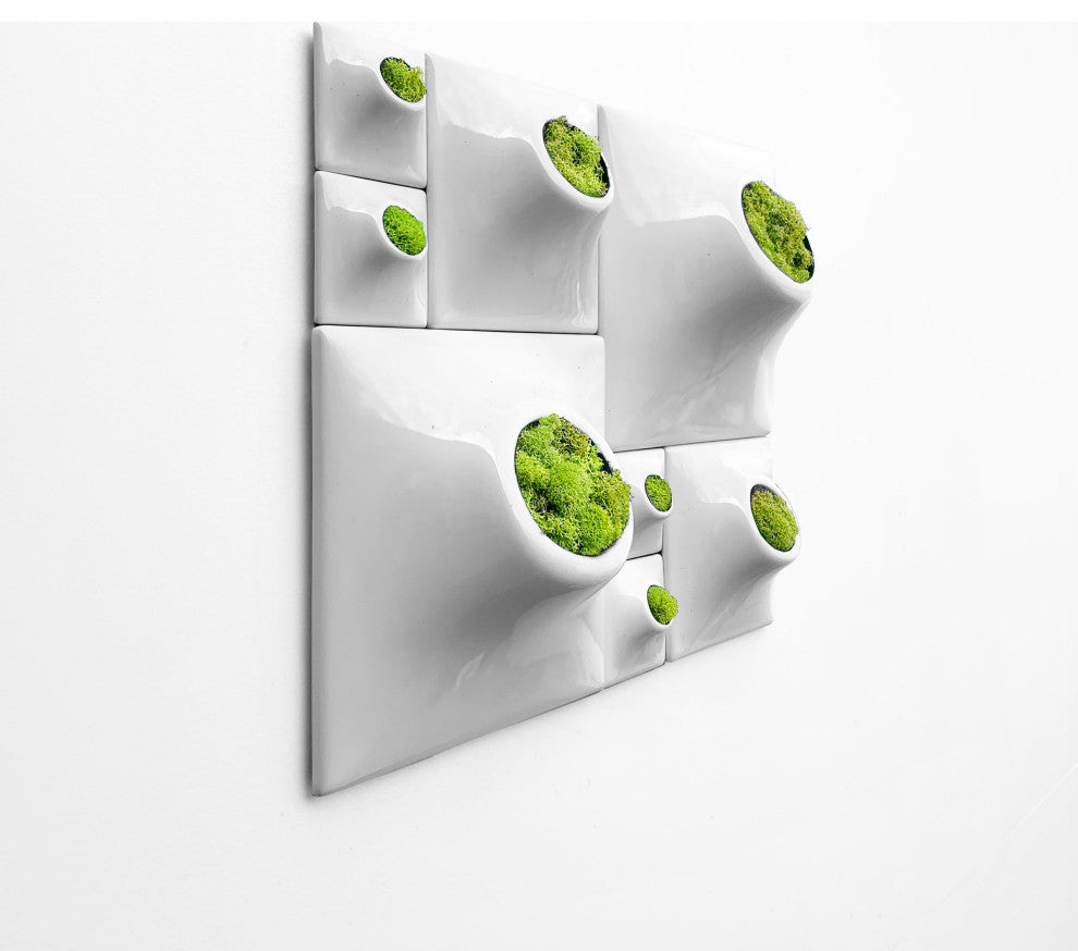 Modern Wall Planter Set, Node Living Wall, Ceramic, BS2, Light Gray