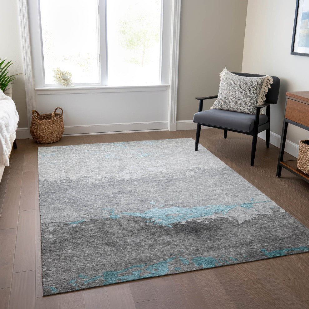 Machine Washable Indoor/Outdoor Chantille ACN1885 Teal 5' x 7'6" Rug