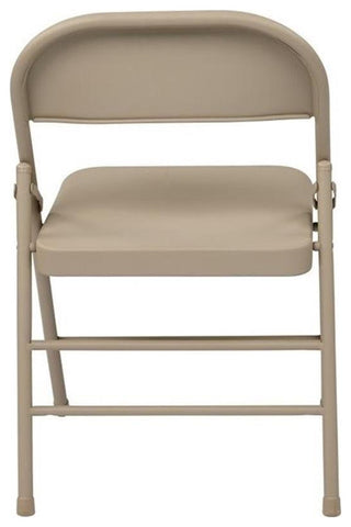 Tan Beige Folding Chair with Metal Seat and Back