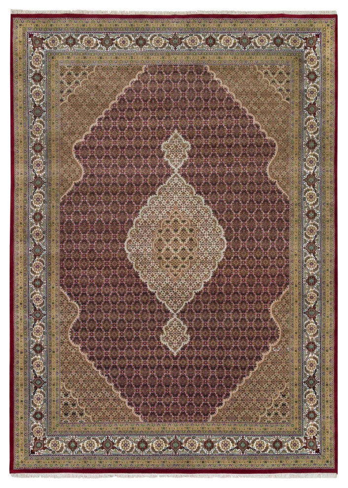Mahogany Red Tabriz Mahi 175 KPSI Wool Hand Knotted Oriental Rug, 10'x13'10"