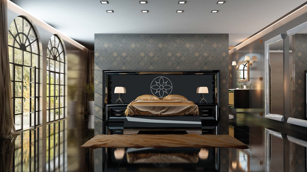 Md Sophie 45 Special Headboard Bedroom Set, Glossy Black, King