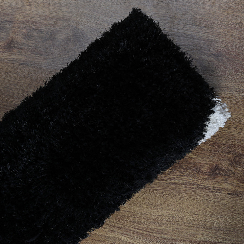 Hand Tufted Shag Polyester Area Rug Geometric Black, [Rectangle] 10'x13'