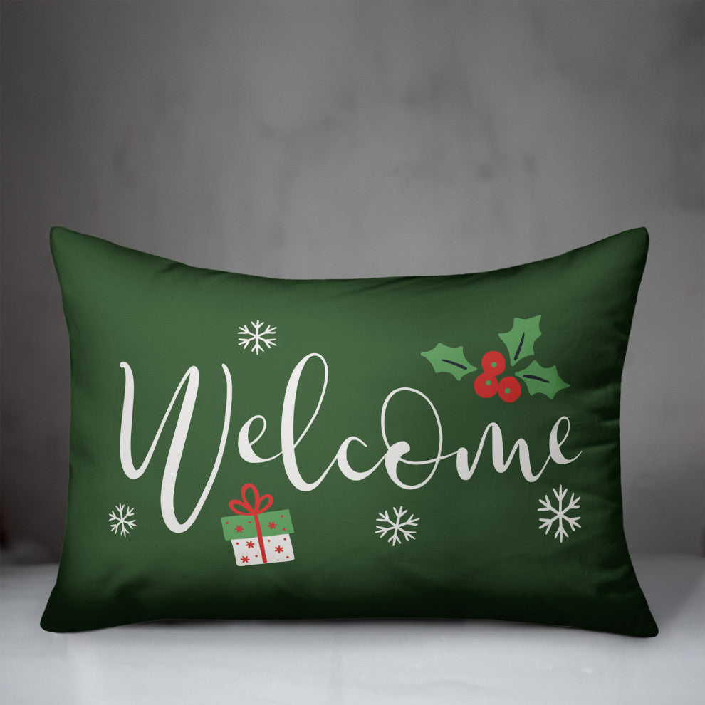 Green Welcome 20x14 Spun Poly Pillow