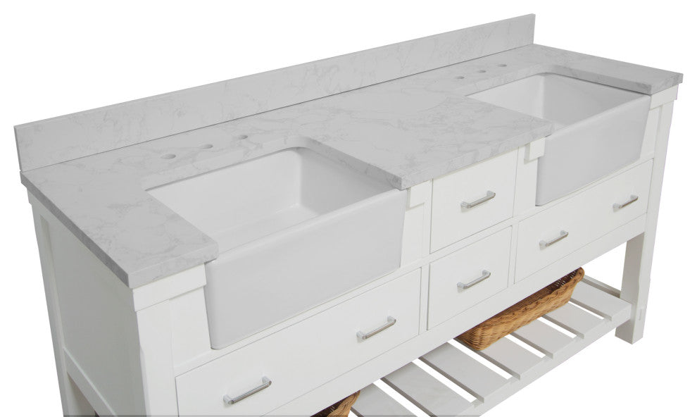 Charlotte 72" Bathroom Vanity, White, Engineered Carrara