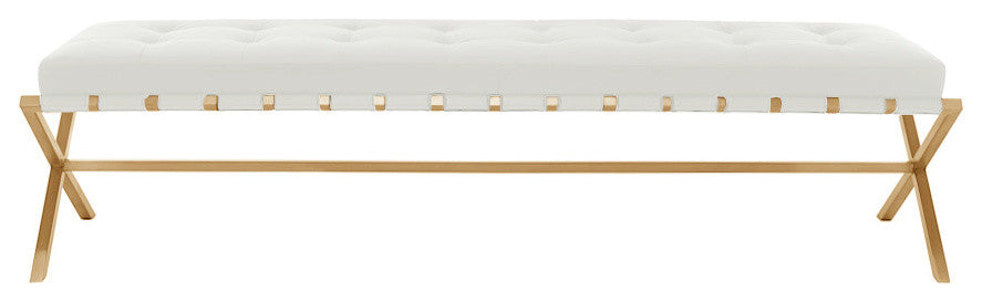 Auguste Bench in Brushed Gold Stainless Steel Frame, White, Large