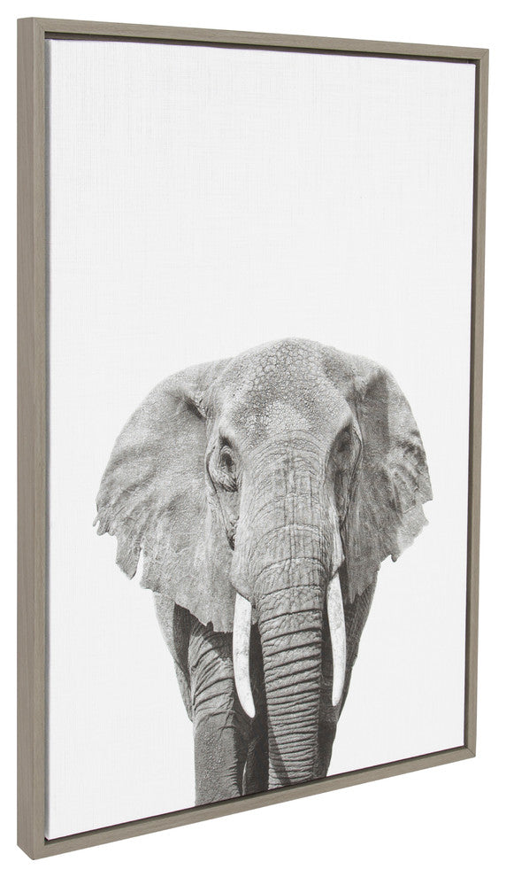Sylvie Elephant Portrait Framed Canvas Wall Art by Simon Te Tai, Gray 23x33