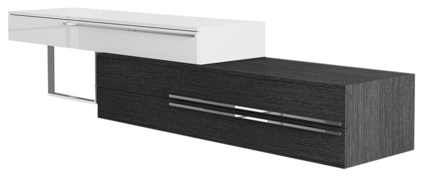 Gramercy Media Console, Glossy White and Gray Oak