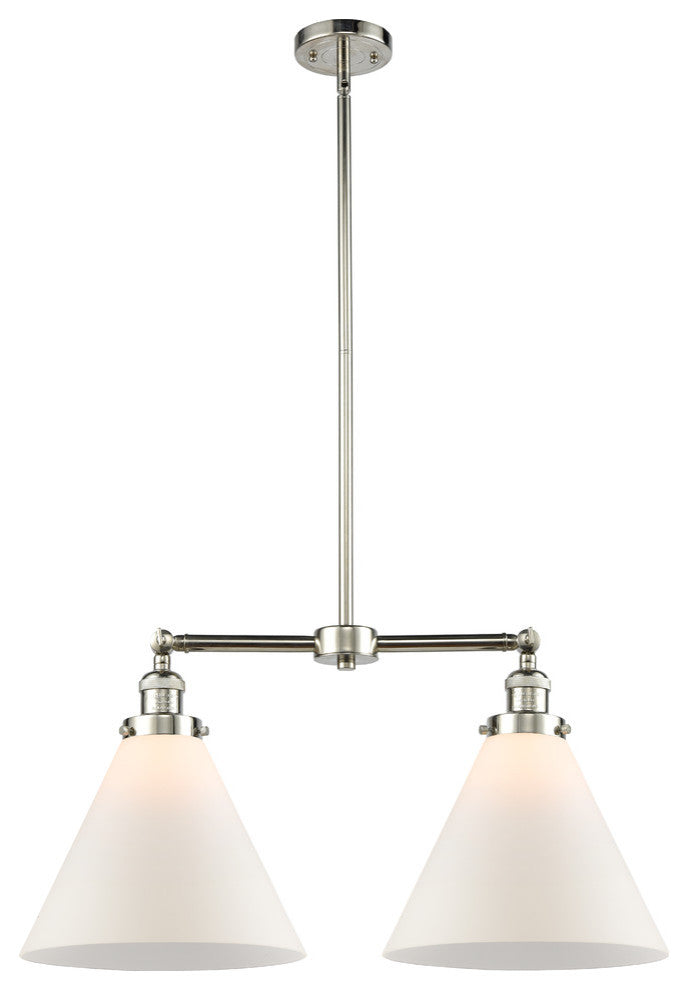 2-Light X-Large Cone 22" Chandelier, Polished Nickel, Glass: White Cased