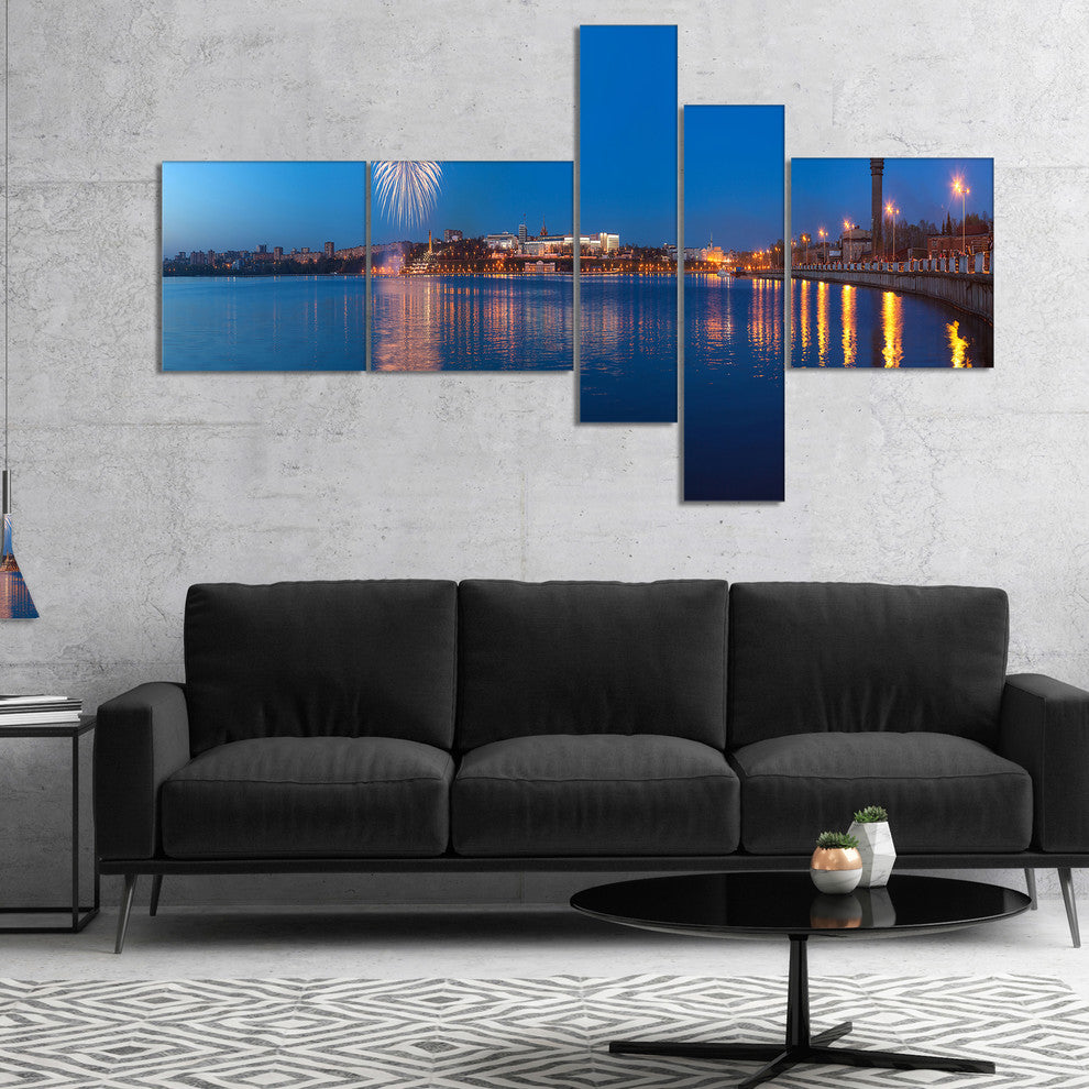 Embankment of City Panorama, Cityscape Canvas Art Print, 60"x32", 5 panels