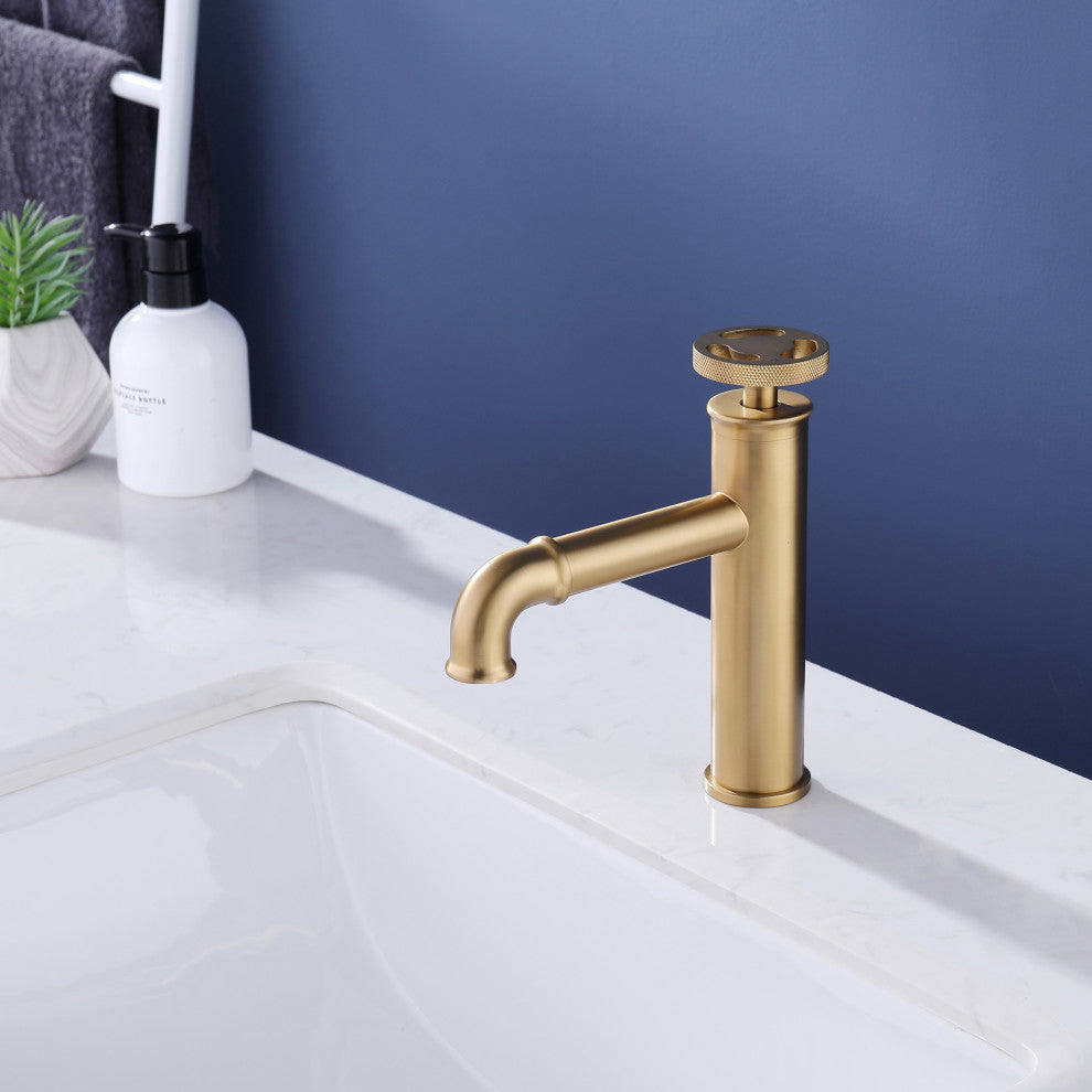 Deck Mounted Single Hole Bathroom Sink Faucet, Brushed Gold