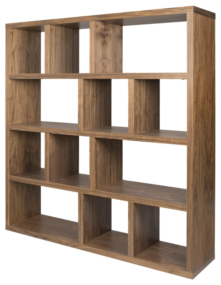 Modern Large Thick Wood Modular Bookcase, Walnut
