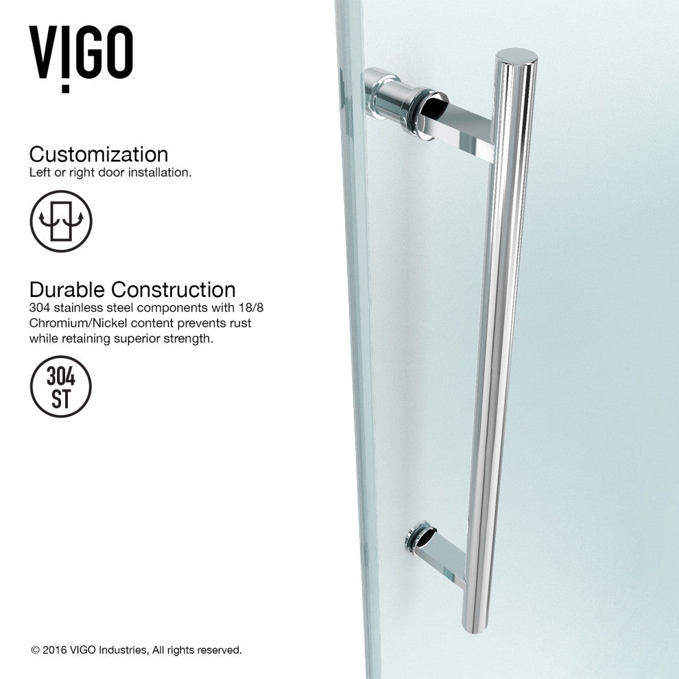 VIGO Elan 56" to 60" W x 66" H Frameless Sliding Tub Door, Chrome, Clear Glass
