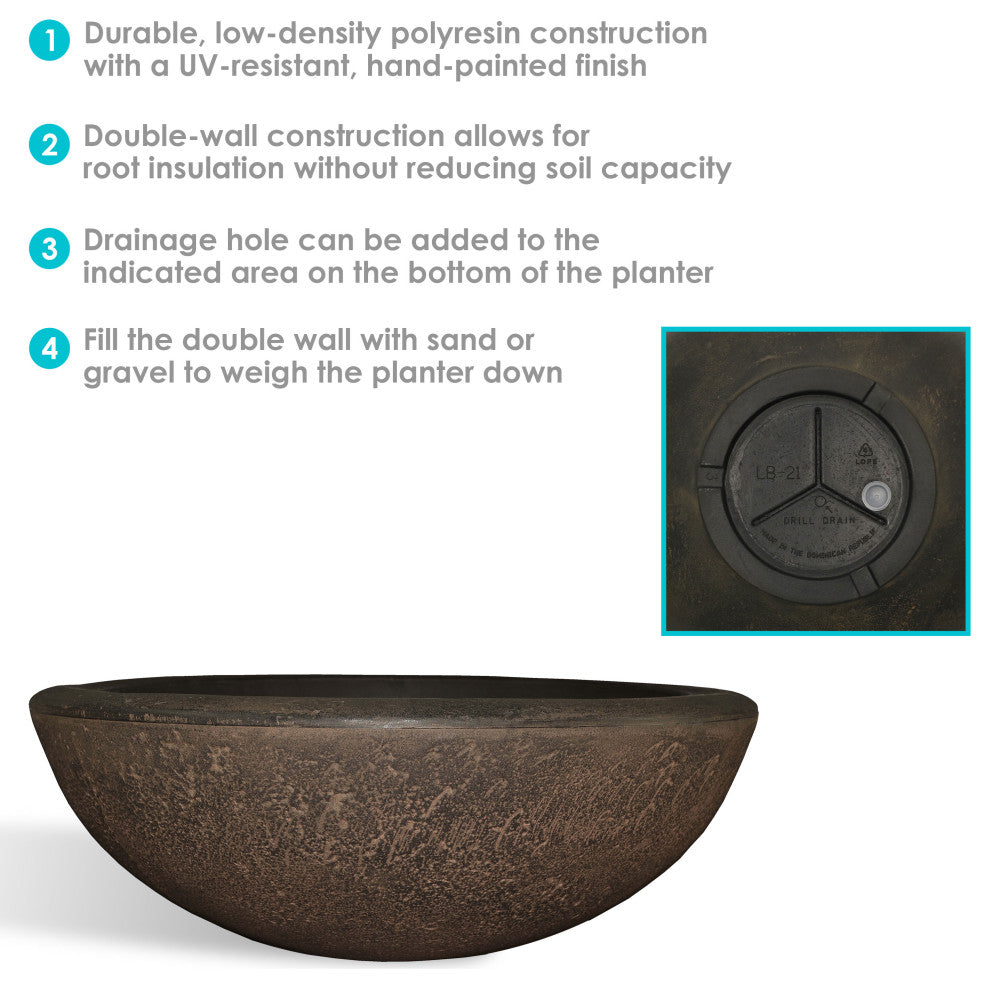 Sunnydaze Percival Outdoor Flower Pot Planter - Sable Finish - 21-Inch - 2-Pack