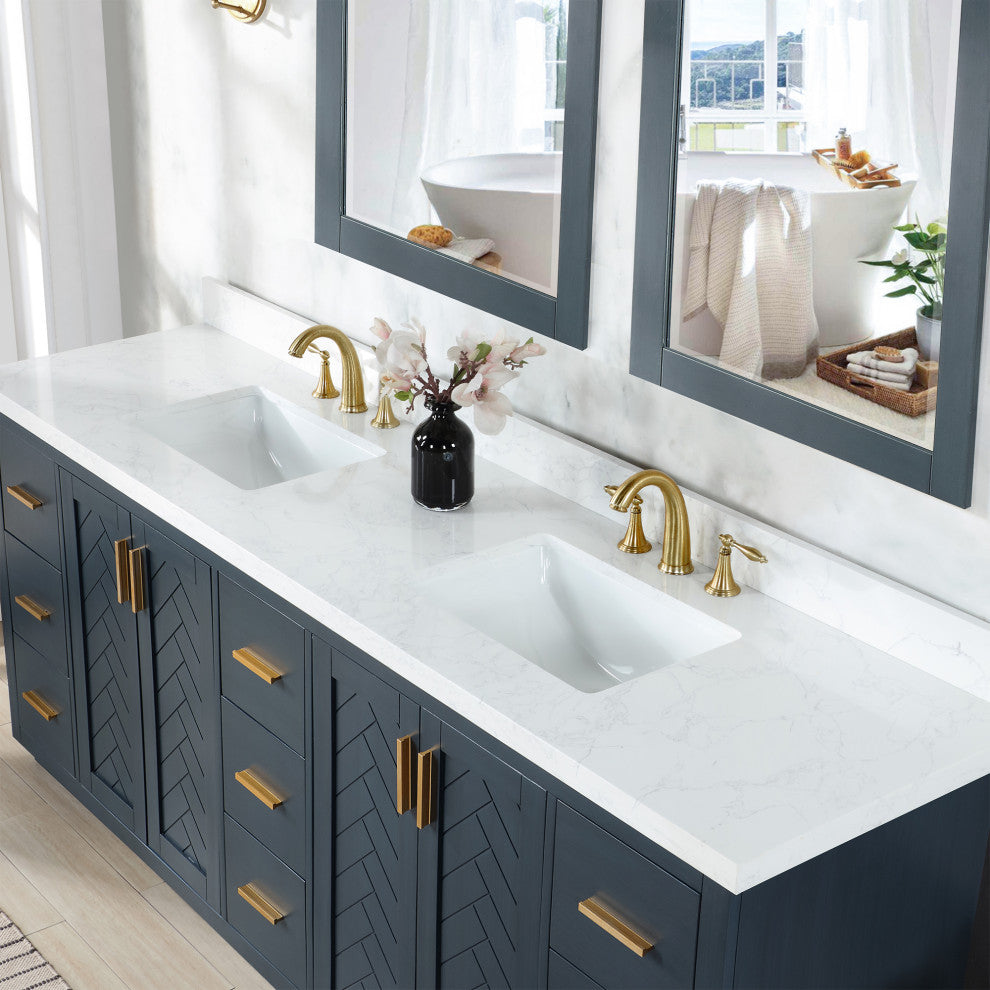 Gazsi Charcoal Blue Bathroom Vanity Set, 84", With Mirror