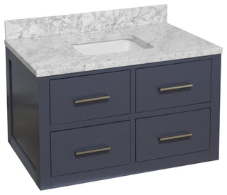 Helsinki 42" Floating Wall Mounted Bathroom Vanity, Marine Gray, Carrara Marble