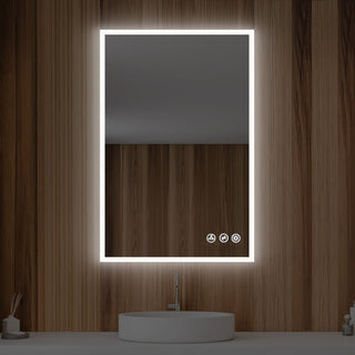 Fogless, Dimmable, Color Temperature Adjustable LED Mirror, 24x36