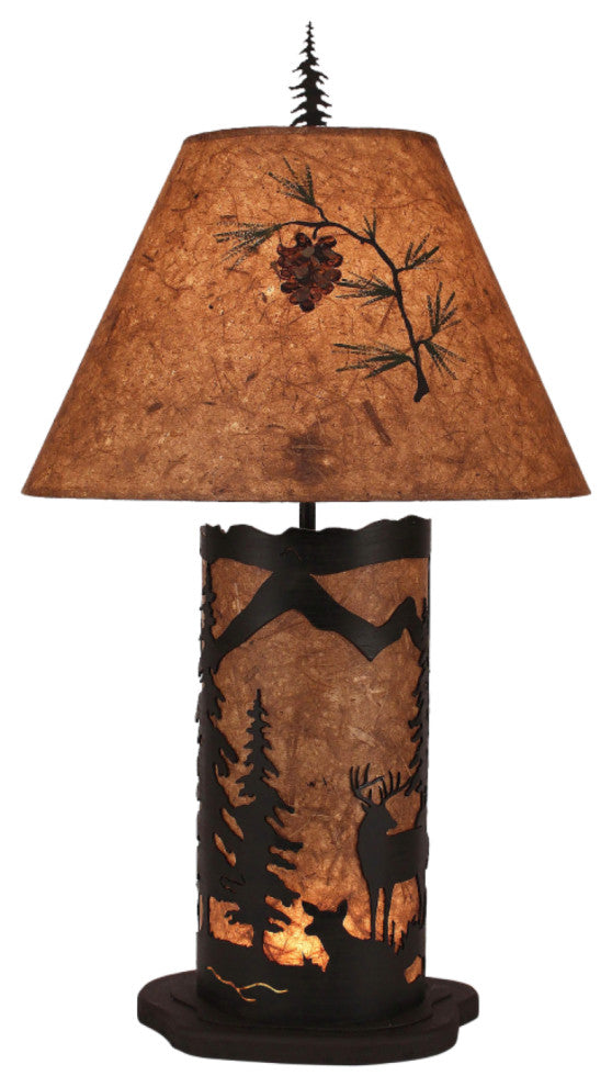 Small Kodiak and Woodchip Deer Scene Table Lamp With Nightlight