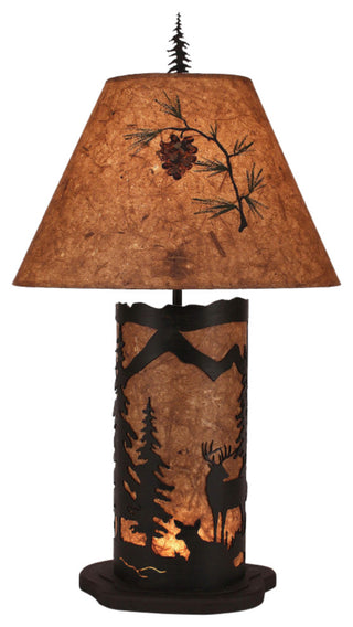 Small Kodiak and Woodchip Deer Scene Table Lamp With Nightlight