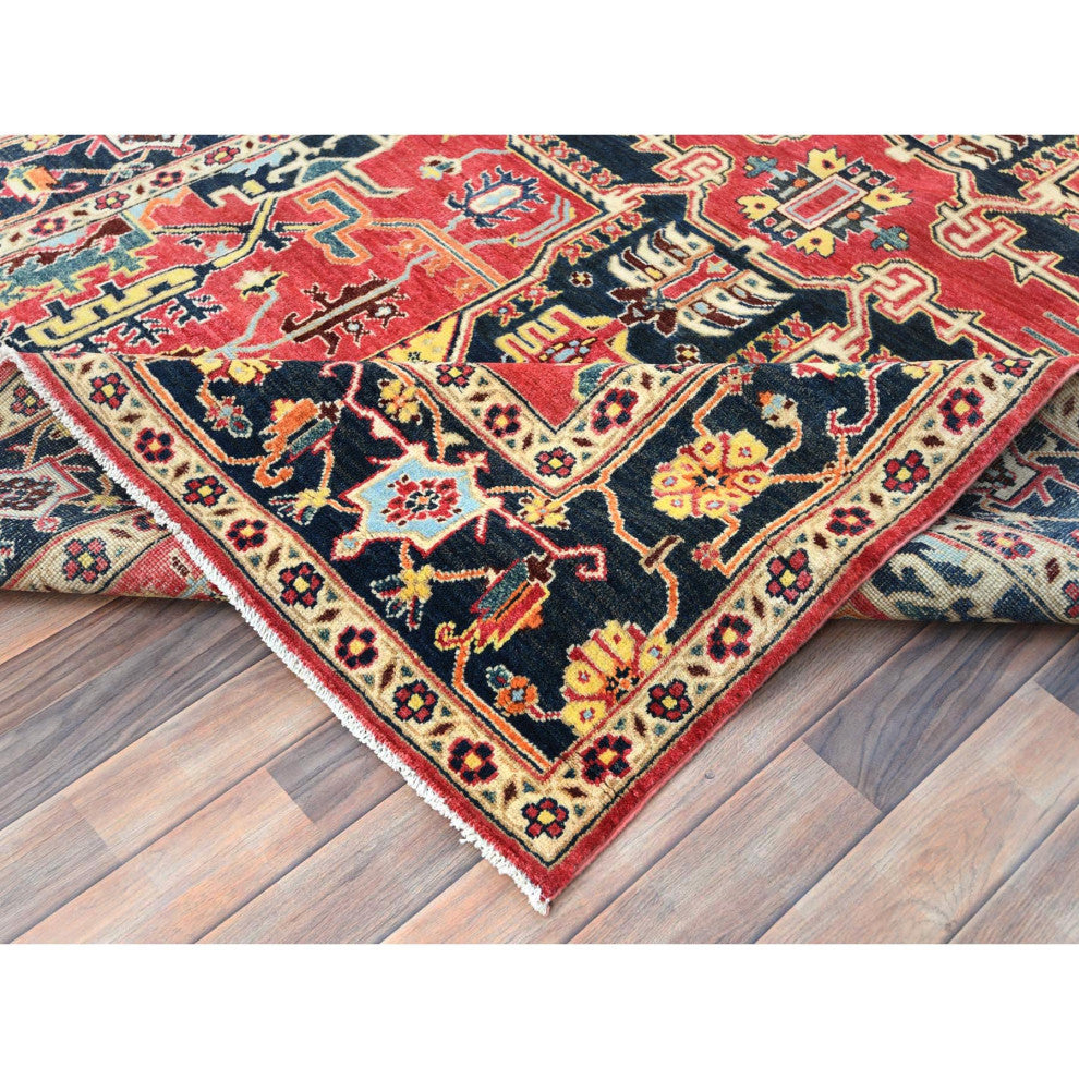Imperial Red Afghan Peshawar Heriz Wool Hand Knotted Oriental Rug, 6'1"x9'2"