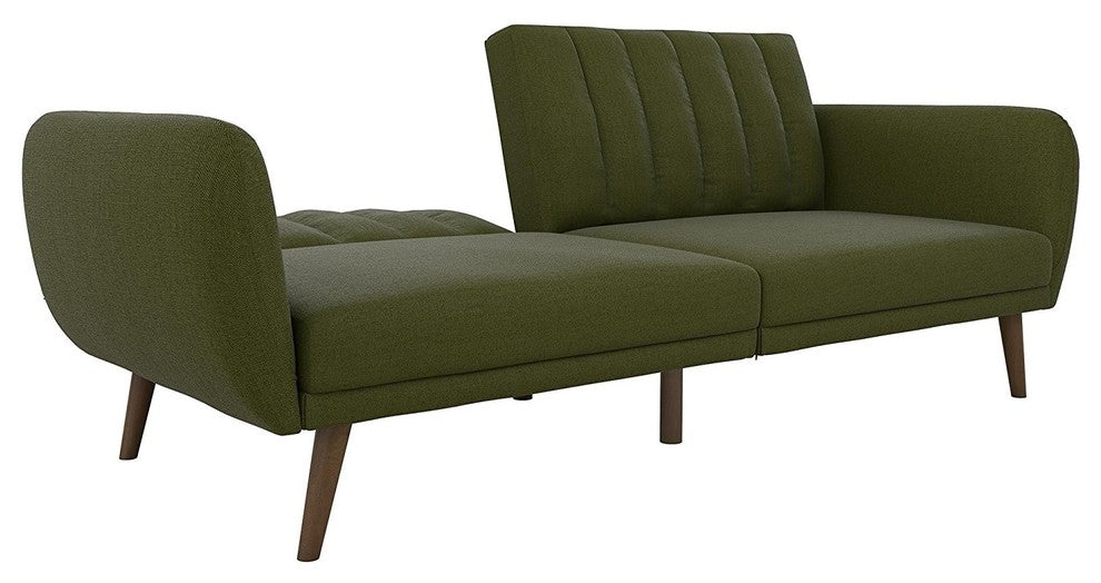 Modern Sofa Futon, Premium Linen Upholstery and Wooden Legs, Green
