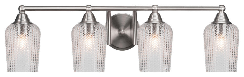 Paramount 4-Light Bath Bar, Brushed Nickel, 5" Clear Textured Glass