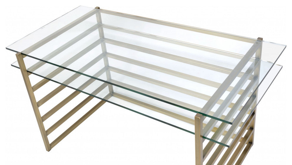 28" Clear Glass Mirrored Rectangular Writing Desk