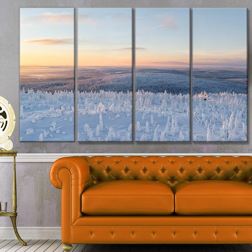 Winter Landscape in Lapland, Landscape Canvas Art Print, 48"x28", 4 Panels