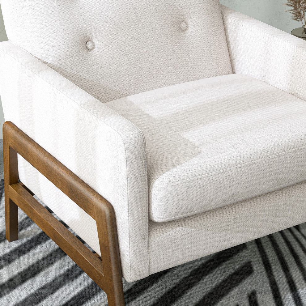 Stella Mid-Century Modern Tufted Back Upholstered Lounge Chair, Cream