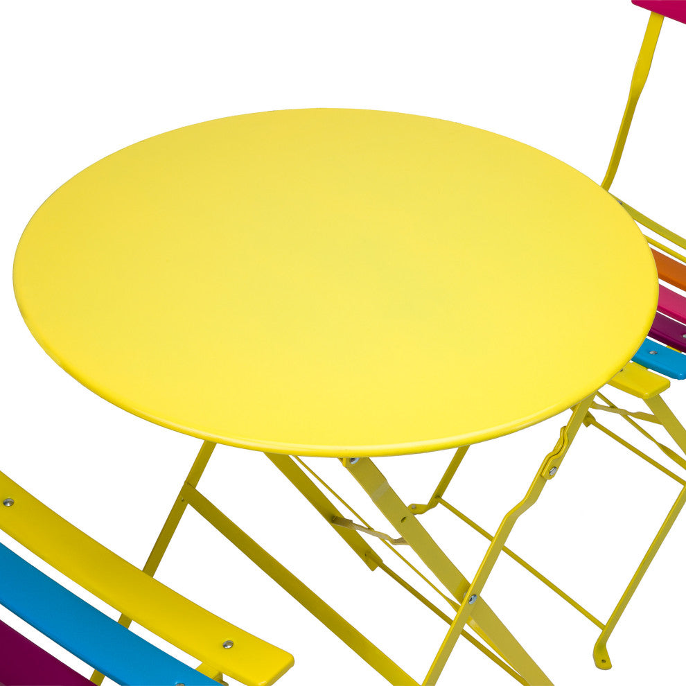 Alpine Rainbow Metal Bistro Set with Table and Two Chairs, 28"