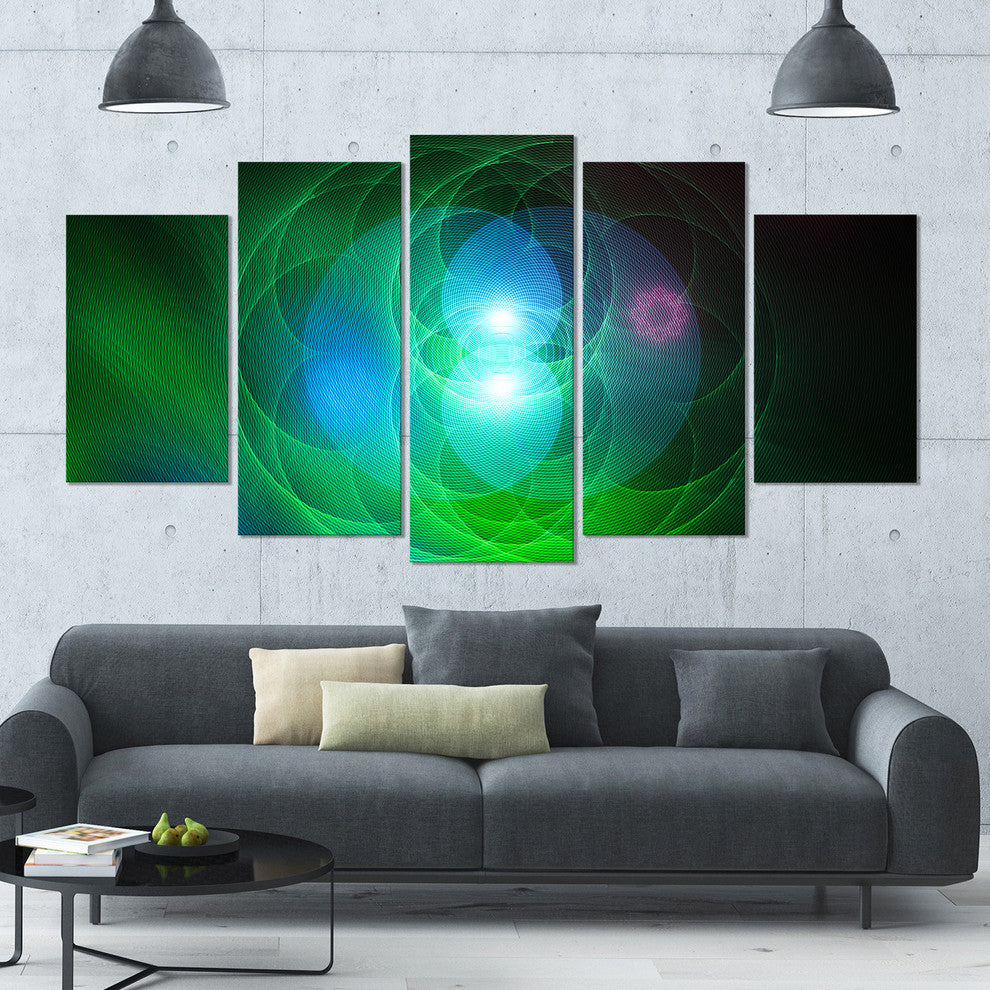 Merge Colored Spheres., Contemporary Canvas Art Print, 60"x32", 5 Panels