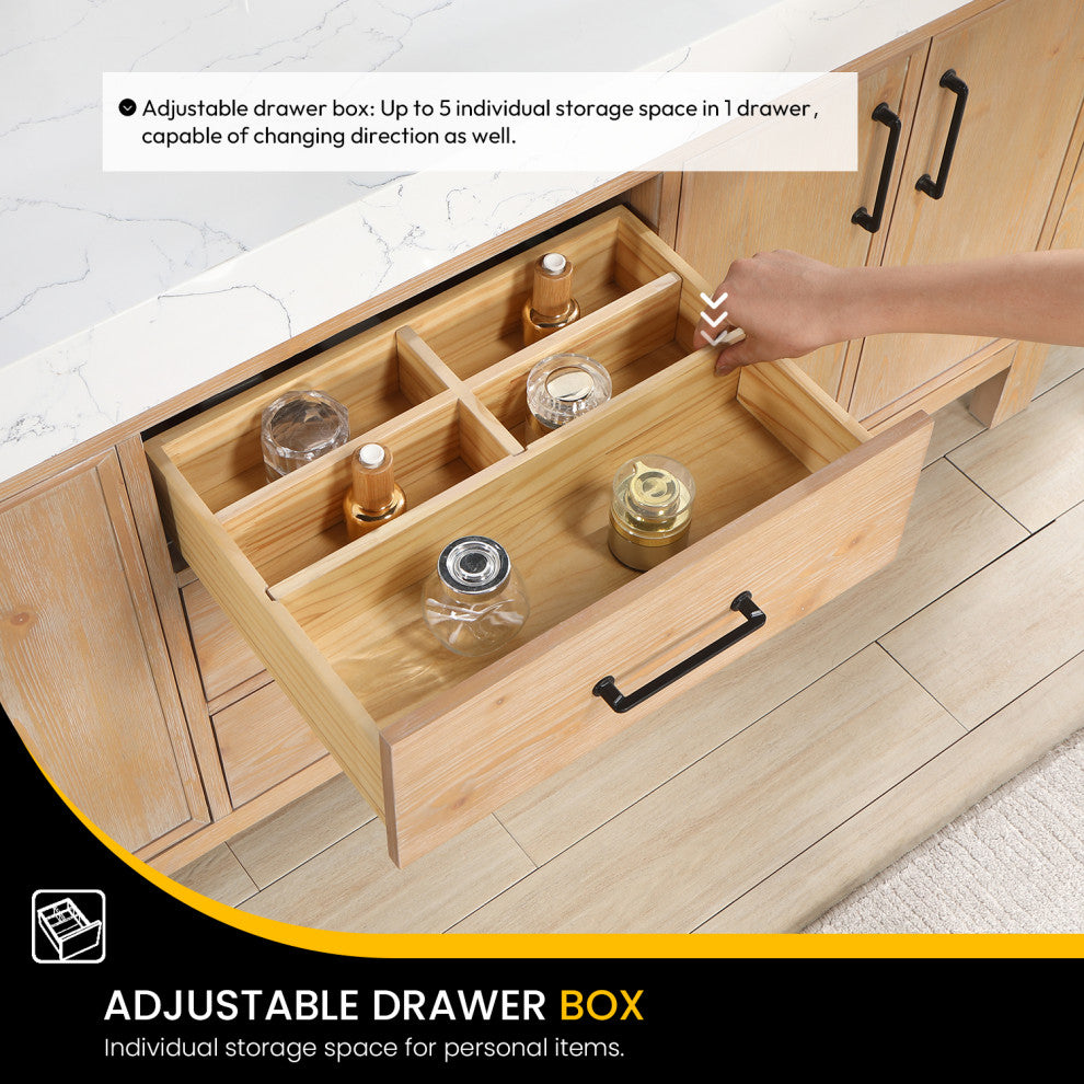 Leon Bath Vanity With Composite Stone Top, Fir Wood Brown, 72", No Mirror