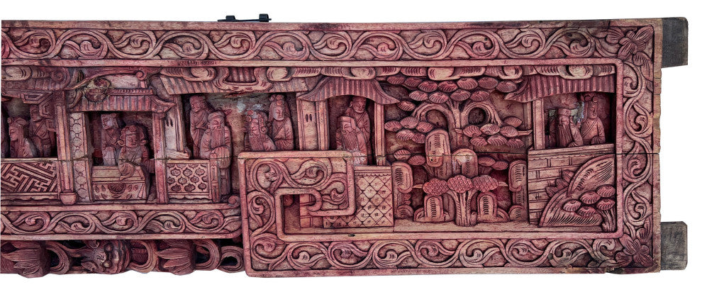 Chinese Vintage Dimensional Opera Court People Carving Wood Wall Art Hws3083