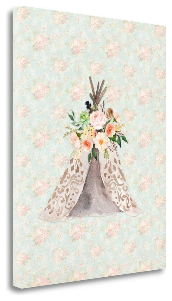"Teepee On Floral" By Tara Moss, Giclee Print on Gallery Wrap Canvas