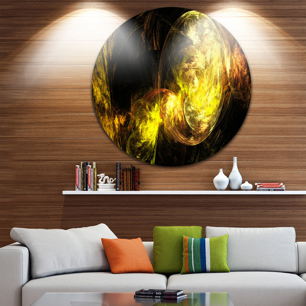 Colored Smoke Golden, Abstract Digital Art Disc Metal Wall Art, 23"