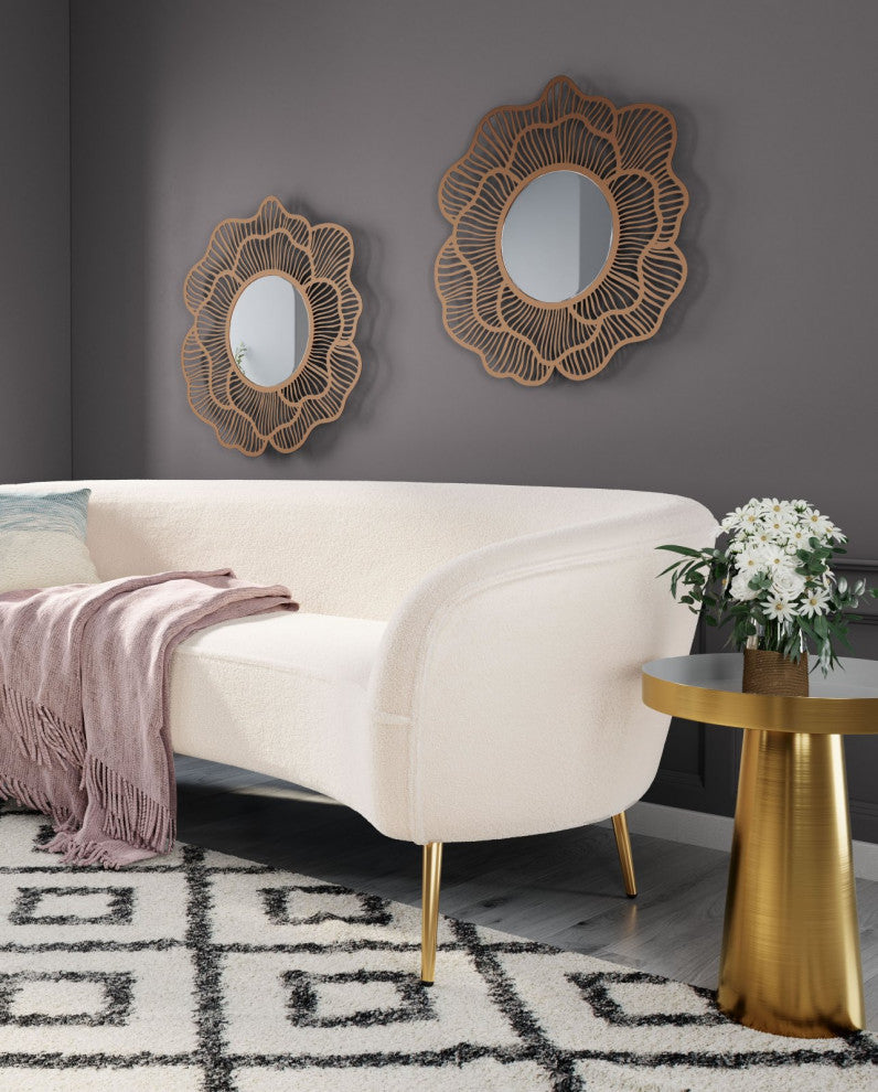 Frame Wall Mirror, Round, Glass, Steel Metal, Gold, Bedroom Living