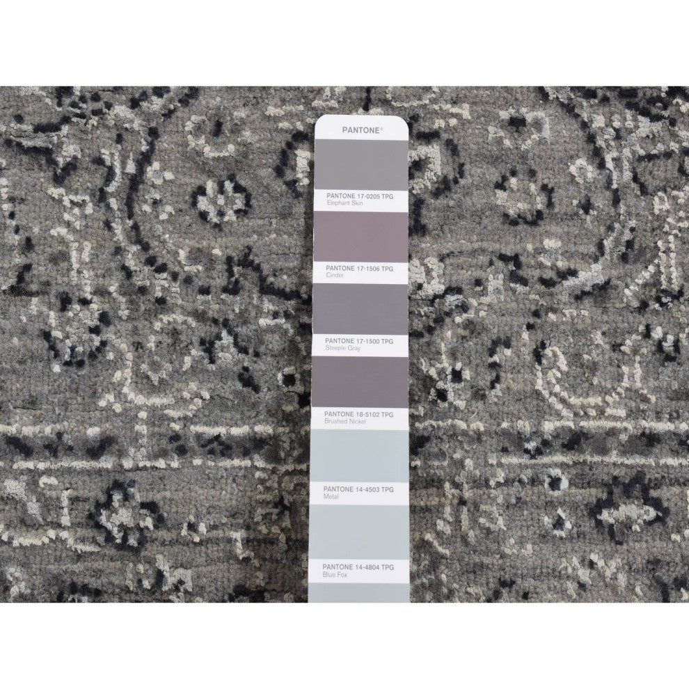 Gray Broken and Erased Wool Persian Design Hand Knotted Runner Rug 2'6" x 6'