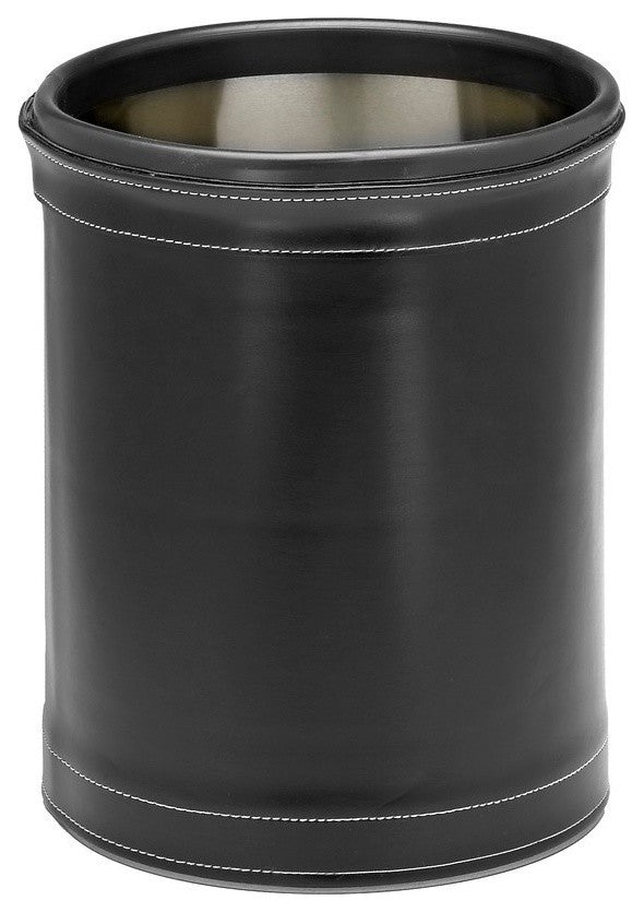 Stitched Black 10.75" Round Wastebasket