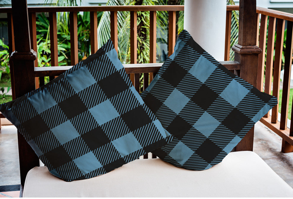 Buffalo Plaid Indoor/Outdoor Throw Pillow, Chambray, 20"x20"