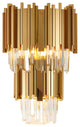 2-Tier Gold Rod Wall Sconce With Clear Crystals